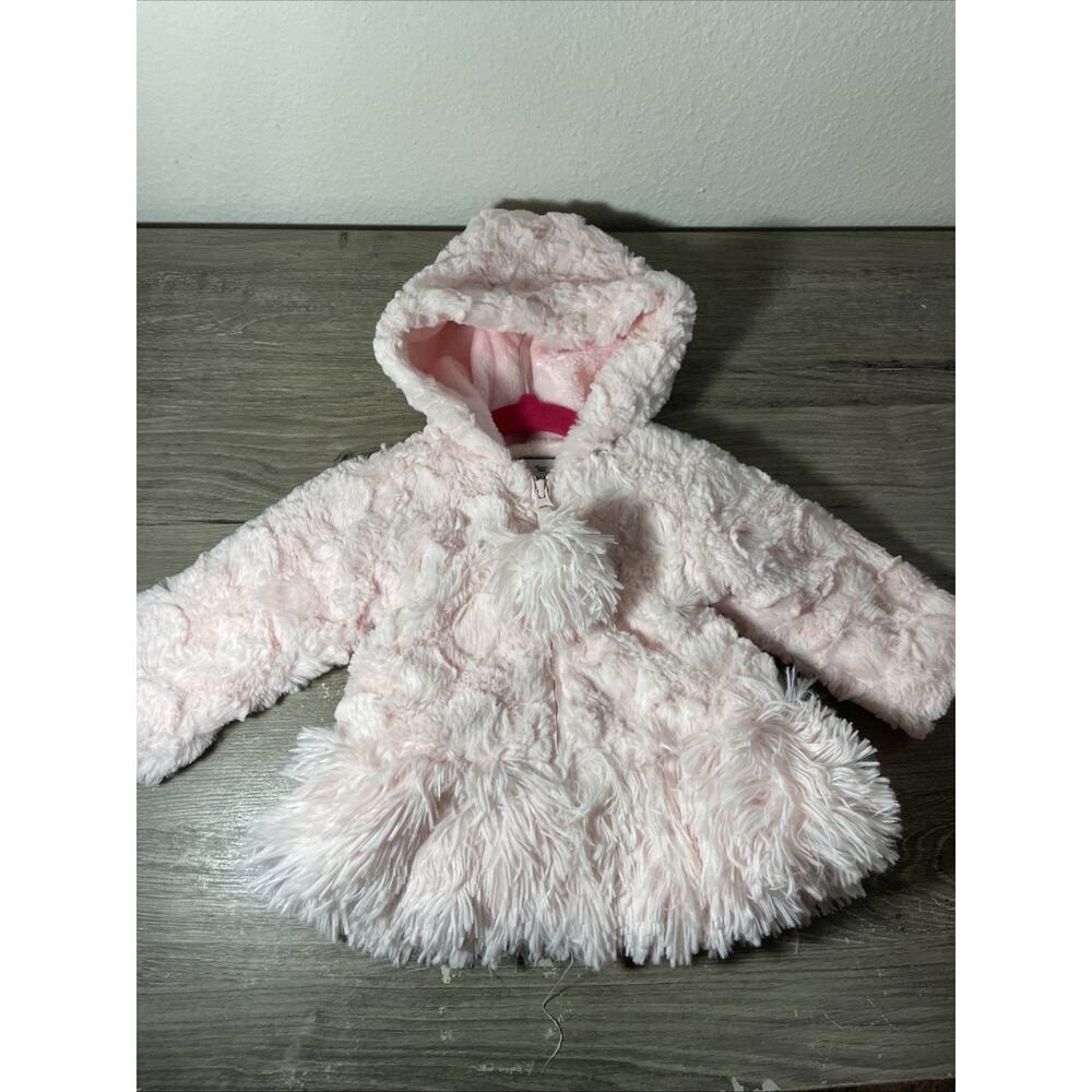 American Widgeon Baby Girl Pink Hooded Faux Fur Coat Jacket Size 6M EUC